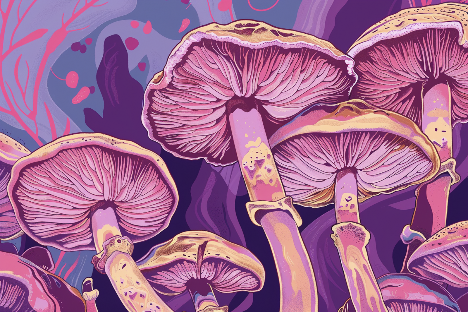 Vibrant purple jungle mushroom amidst lush greenery, evoking fantastical imagery.