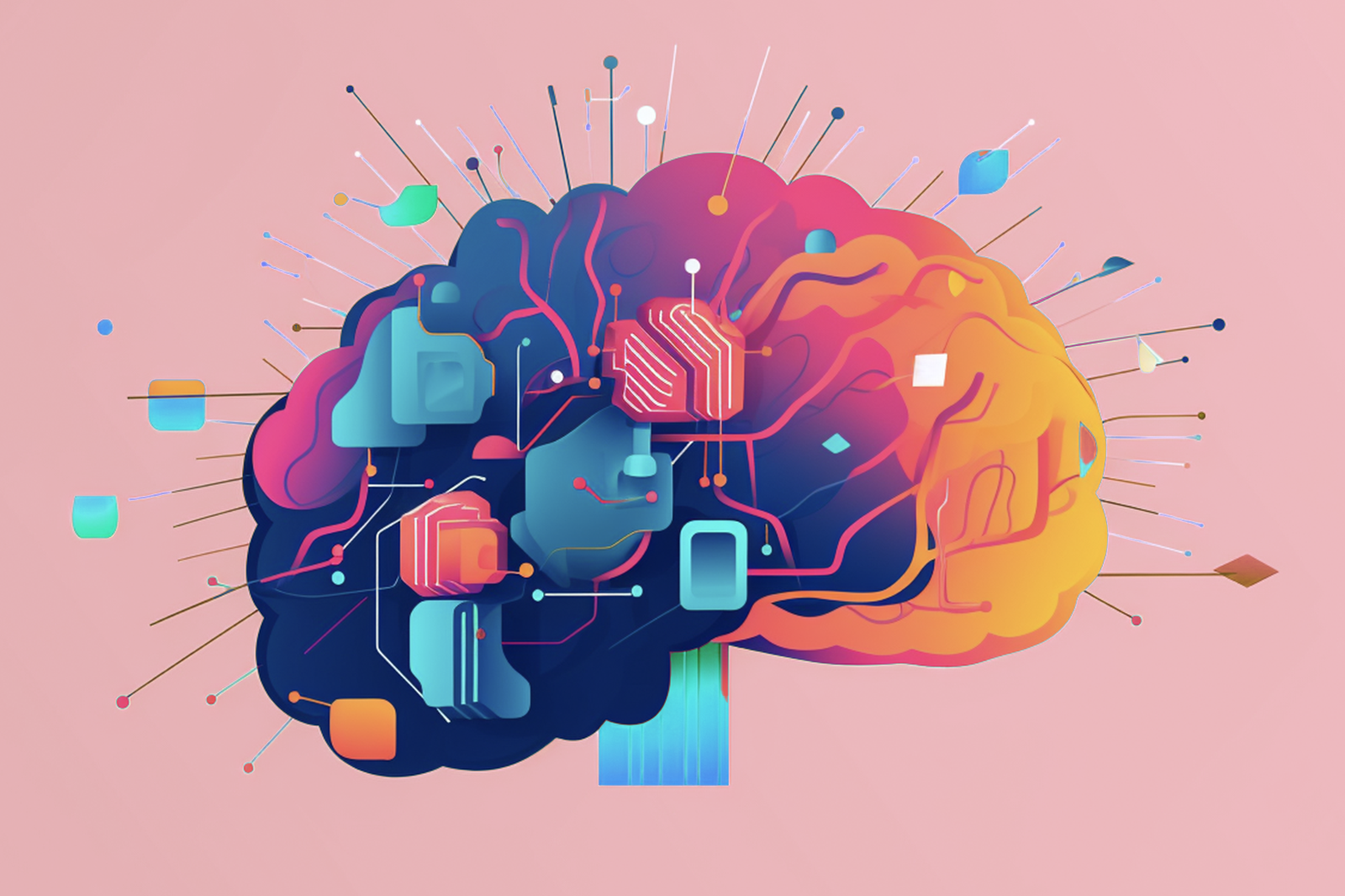 An eye-catching illustration of a vibrant brain against a captivating pink background